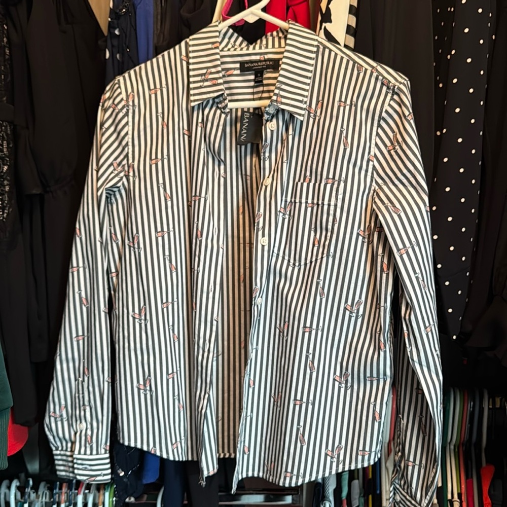 Banana Republic Striped Quinn Boy Fit Blouse Top Shirt Size Small New